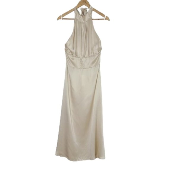 Reformation Kailey Almond Silk Midi Dress Womens Bridesmaid Party Halter Dress 8 - Picture 5 of 16
